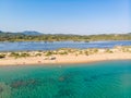 Aerial drone view of Halikounas Beach and Lake Korission, Corfu island, Ionian Sea, Greece