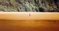 Aerial Drone View Of Healthy Sportive Woman Running On Beach