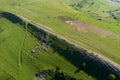 Aerial drone view of herd of sheep grazing in a meadow Royalty Free Stock Photo