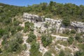 Aerial drone view of hideout of Tito's Cave on Josip Broz on Vis Island in Croatia summer Royalty Free Stock Photo