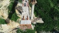 Aerial drone view on highway bridge road under construction. Construction of the viaduct on the modern new road. Royalty Free Stock Photo