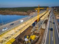 Aerial drone view of highway road construction site. Building new bridges Royalty Free Stock Photo