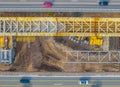 Aerial drone view of highway road construction site. Building new bridges Royalty Free Stock Photo