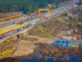 Aerial drone view of highway road construction site. Building new bridges Royalty Free Stock Photo