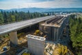 Aerial drone view on highway road under construction.