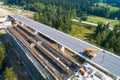 Aerial drone view on highway road under construction.