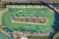 Aerial drone view Hip-notics cable park wake park in Antalya Turkey. Wakeboarding in Turkey. Royalty Free Stock Photo