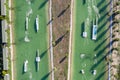 Aerial drone view Hip-notics cable park wake park in Antalya Turkey. Wakeboarding in Turkey Royalty Free Stock Photo