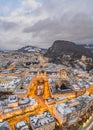 Aerial drone view of Holy Trinity Church in Salzburg covered wit Royalty Free Stock Photo