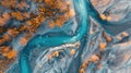 Aerial drone view of a huge riverbed and delta, glacial river system Royalty Free Stock Photo