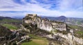 Aerial drone view of impressive San Leo medieval castle , Italy