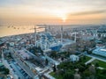 Aerial drone view of The Blue Mosque in Istanbul at sunset, Turkey Royalty Free Stock Photo