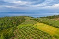 Aerial drone view of Kassandra Sithonia penisula Chalkidiki Greece Royalty Free Stock Photo