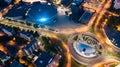 Aerial drone view on Katowice centre and roundabout at night. Royalty Free Stock Photo