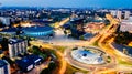 Aerial drone view on Katowice centre and roundabout at night. Royalty Free Stock Photo