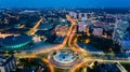 Aerial drone view on Katowice centre and roundabout at night. Royalty Free Stock Photo