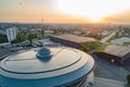 Aerial drone view of Katowice at sunrise. Katowice is the largest city and capital of Silesia voivodeship