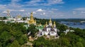 Aerial drone view of Kiev Pechersk Lavra churches on hills from above, cityscape of Kyiv city, Ukraine Royalty Free Stock Photo