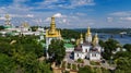 Aerial drone view of Kiev Pechersk Lavra churches on hills from above, cityscape of Kyiv city, Ukraine Royalty Free Stock Photo