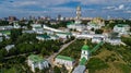 Aerial drone view of Kiev Pechersk Lavra churches on hills from above, cityscape of Kyiv city, Ukraine Royalty Free Stock Photo