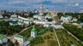 Aerial drone view of Kiev Pechersk Lavra churches on hills from above, cityscape of Kyiv city, Ukraine Royalty Free Stock Photo