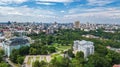 Aerial drone view of Kyiv cityscape, Podol historical district skyline from above, city of Kiev, Ukraine