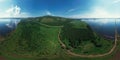 Aerial drone view of lake landscape with road