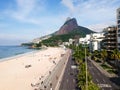 Aerial drone view of Leblon with dois irmaos mountain, Rio de Janeiro,