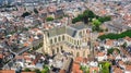 Aerial drone view of Leiden town cityscape from above, typical Dutch city skyline with canals and houses, Holland, Netherlands Royalty Free Stock Photo