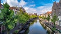 Aerial drone view of Leiden town cityscape from above, typical Dutch city skyline, Holland, Netherlands Royalty Free Stock Photo