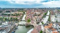 Aerial drone view of Leiden town cityscape from above, typical Dutch city skyline, Holland, Netherlands Royalty Free Stock Photo