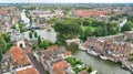 Aerial drone view of Leiden town cityscape from above, typical Dutch city skyline, Holland, Netherlands Royalty Free Stock Photo