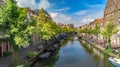 Aerial drone view of Leiden town cityscape from above, typical Dutch city skyline with canals and houses, Holland, Netherlands Royalty Free Stock Photo