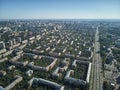 Aerial drone view of Lomonosov Moscow State University MGU, MSU on Sparrow Hills, Moscow, Russia. Beautiful park area