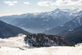 Aerial drone view of Madonna di Campiglio Trentino and ursus snowpark in Val Rendena dolomites Italy in winter Royalty Free Stock Photo