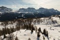 Aerial drone view of Madonna di Campiglio Trentino and ursus snowpark in Val Rendena dolomites Italy in winter Royalty Free Stock Photo