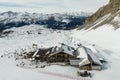 Aerial drone view of Madonna di Campiglio Trentino and ursus snowpark in Val Rendena dolomites Italy in winter Royalty Free Stock Photo