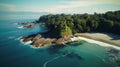 Aerial Drone view of Manuel Antonio National Park in Costa Rica. The best Tourist Attraction and Nature Reserve with lots of