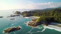 Aerial Drone view of Manuel Antonio National Park in Costa Rica. The best Tourist Attraction and Nature Reserve with lots of