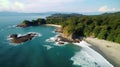 Aerial Drone view of Manuel Antonio National Park in Costa Rica. The best Tourist Attraction and Nature Reserve with lots of