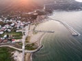 Aerial Drone View of Marina Pier with Boats in Erdek Turankoy / Balikesir Royalty Free Stock Photo