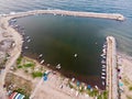 Aerial Drone View of Marina Pier with Boats in Erdek Turankoy / Balikesir Royalty Free Stock Photo