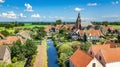 Aerial drone view of Marken island, traditional fisherman village from above, typical Dutch landscape, North Holland, Netherlands Royalty Free Stock Photo