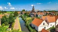 Aerial drone view of Marken island, traditional fisherman village, typical Dutch landscape, North Holland, Netherlands