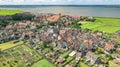 Aerial drone view of Marken island, traditional fisherman village from above, typical Dutch landscape, Holland, Netherlands Royalty Free Stock Photo