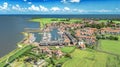 Aerial drone view of Marken island, traditional fisherman village from above, typical Dutch landscape, Holland, Netherlands Royalty Free Stock Photo