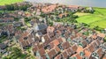 Aerial drone view of Marken island, traditional fisherman village from above, typical Dutch landscape, Holland, Netherlands Royalty Free Stock Photo