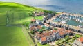 Aerial drone view of Marken island, traditional fisherman village from above, typical Dutch landscape, Holland, Netherlands Royalty Free Stock Photo