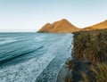 Aerial Drone view of Martinique Island. Sunset Sunrise on Beautiful Diamant beach and village. Palms and clean sand