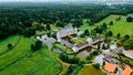 Aerial drone view medieval castle Lembeck, Nordrhein westfalen, Germany in summer day